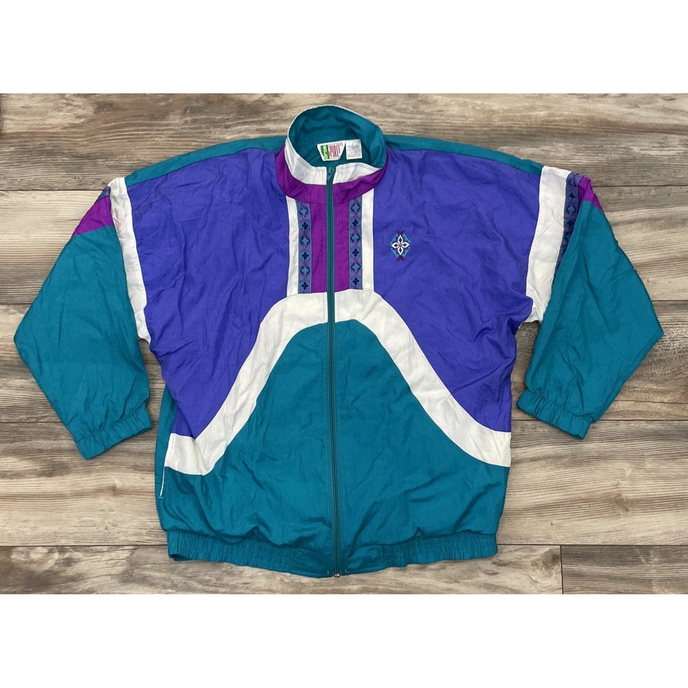 Bold Spirit Women's Vintage Multicolor Windbreaker Jacket Size Large 80's / 90's